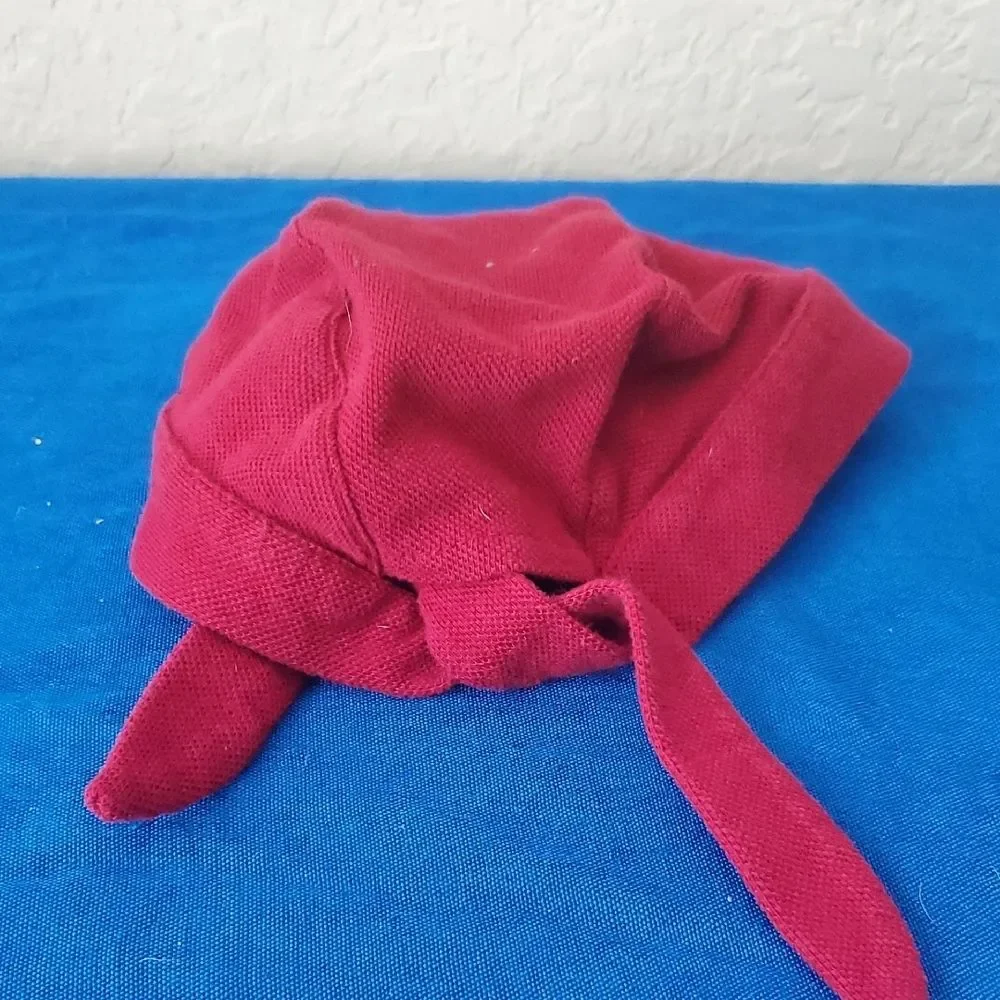 Vintage Red Baby Durag Tie Hat 12M Embroidered Sailor Bear Biker Cap